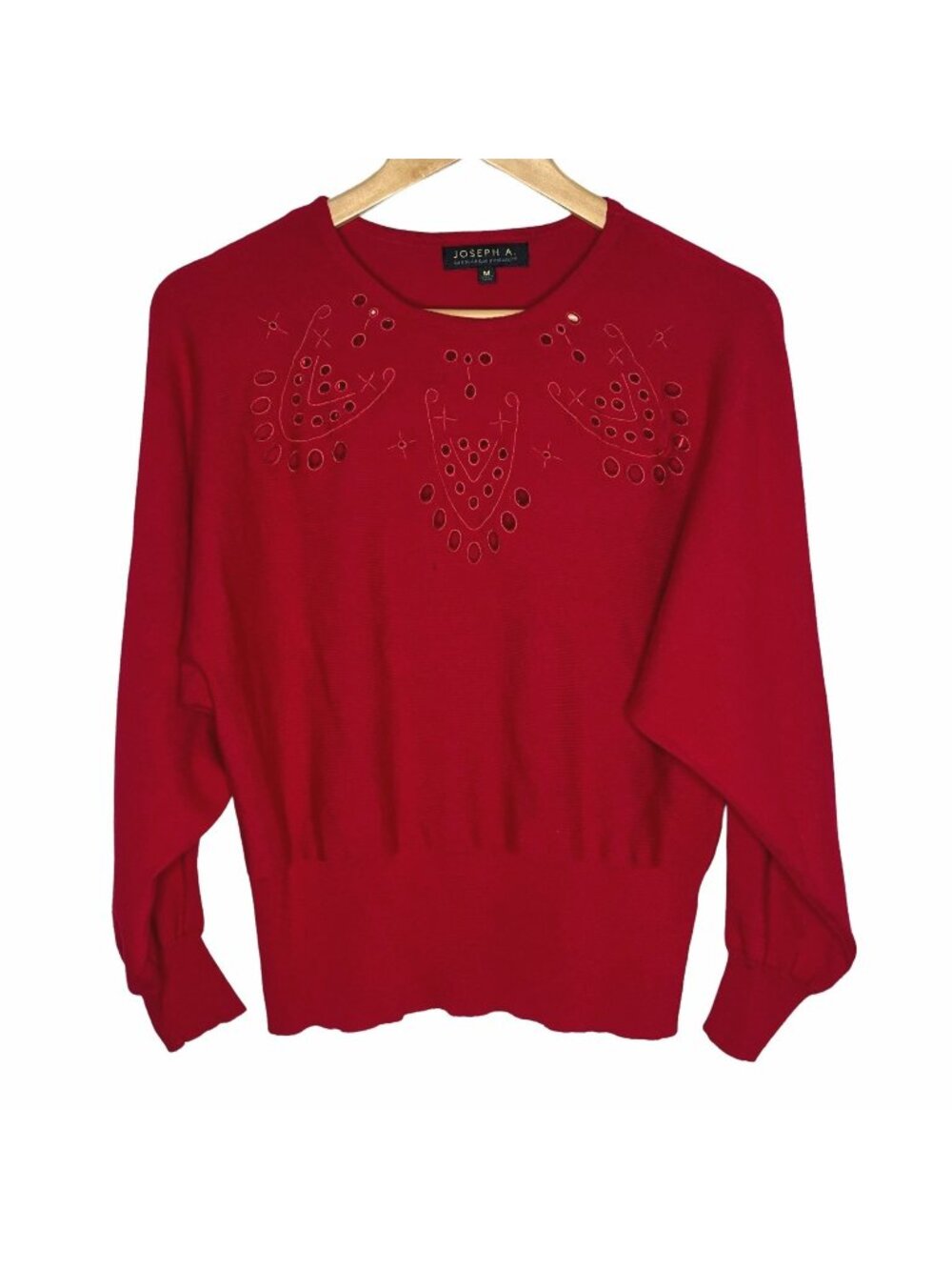 Joseph A Womens Embellished Sweater Medium Red Crewneck Holiday Knit
